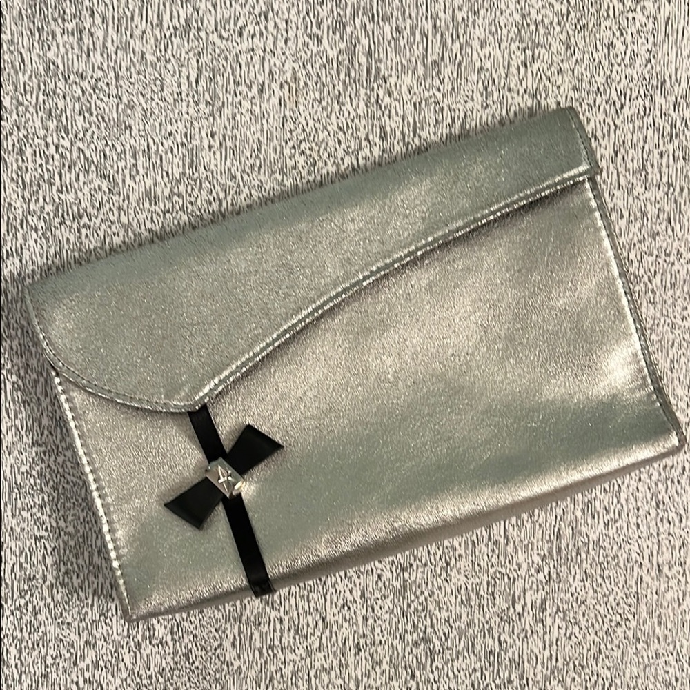 Envelope style Thierry Mugler Silver and Black Clutch with black & silver bow